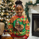 Senegal Christmas Santa Lion Kid Ugly Christmas Sweater Thioub Traditional Woven Textile Motif