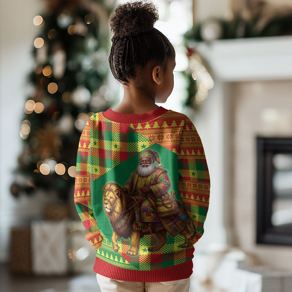 Senegal Christmas Santa Lion Kid Ugly Christmas Sweater Thioub Traditional Woven Textile Motif