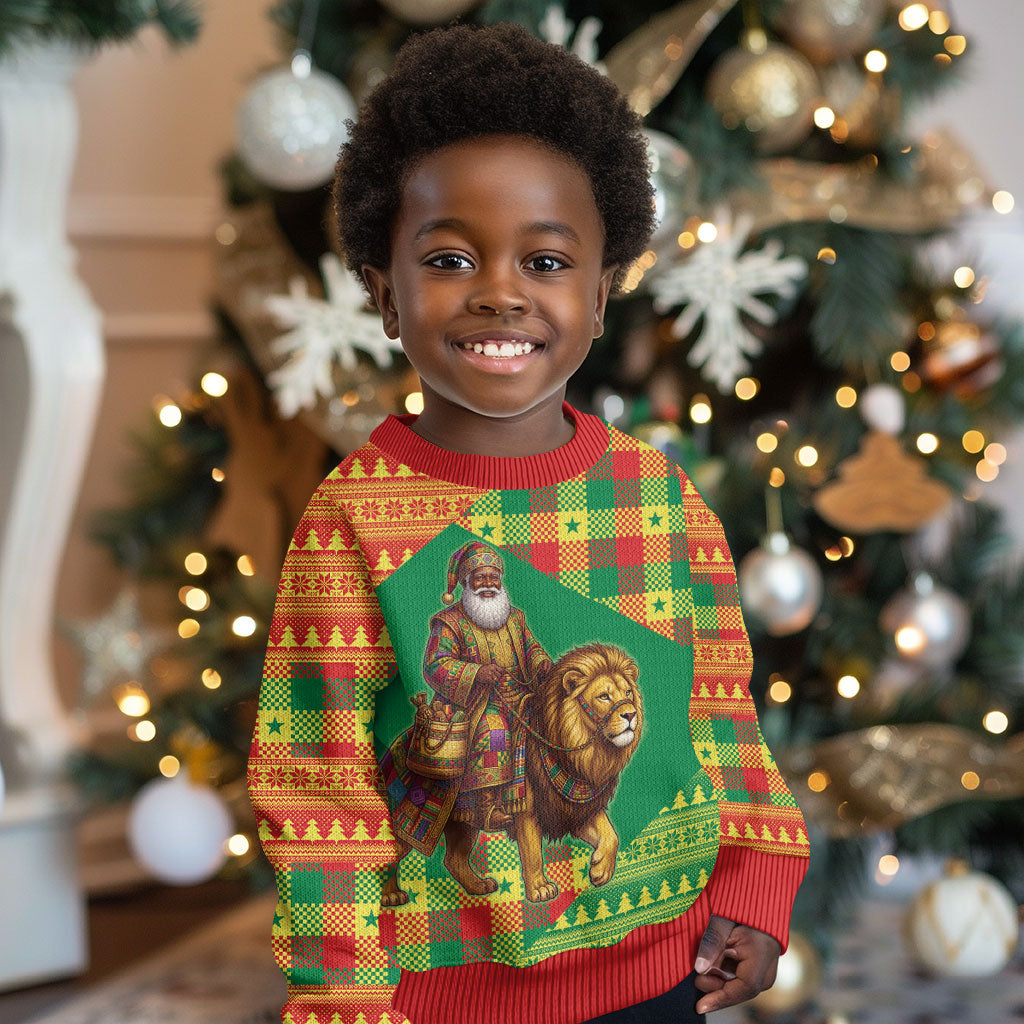 Senegal Christmas Santa Lion Kid Ugly Christmas Sweater Thioub Traditional Woven Textile Motif
