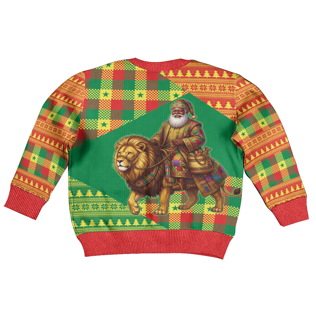 Senegal Christmas Santa Lion Kid Ugly Christmas Sweater Thioub Traditional Woven Textile Motif