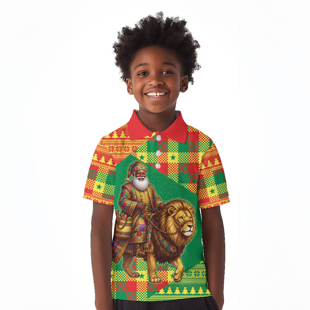 Senegal Christmas Santa Lion Kid Polo Shirt Thioub Traditional Woven Textile Motif