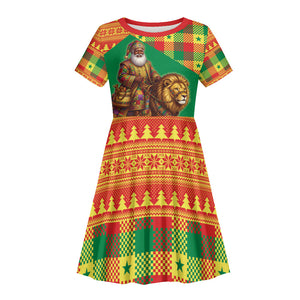 Senegal Christmas Santa Lion Kid Short Sleeve Dress Thioub Traditional Woven Textile Motif