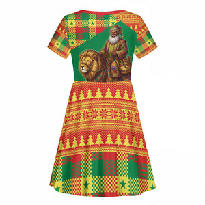 Senegal Christmas Santa Lion Kid Short Sleeve Dress Thioub Traditional Woven Textile Motif