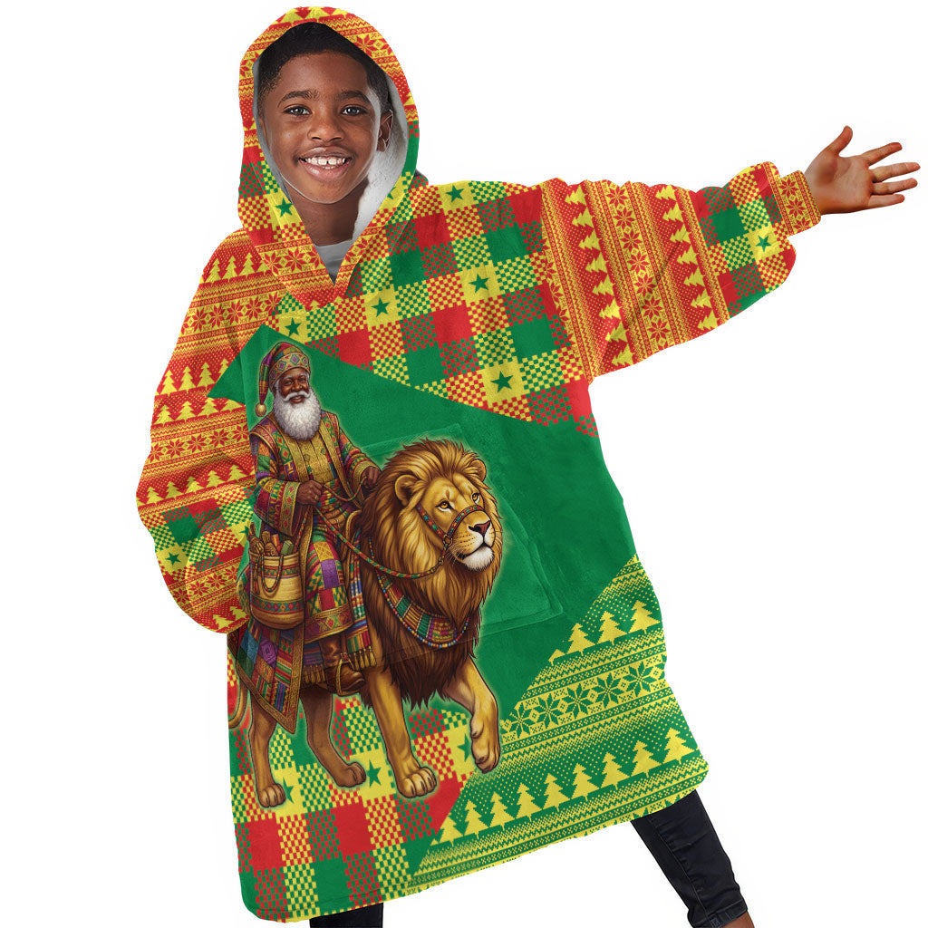 Senegal Christmas Santa Lion Kid Wearable Blanket Hoodie Thioub Traditional Woven Textile Motif
