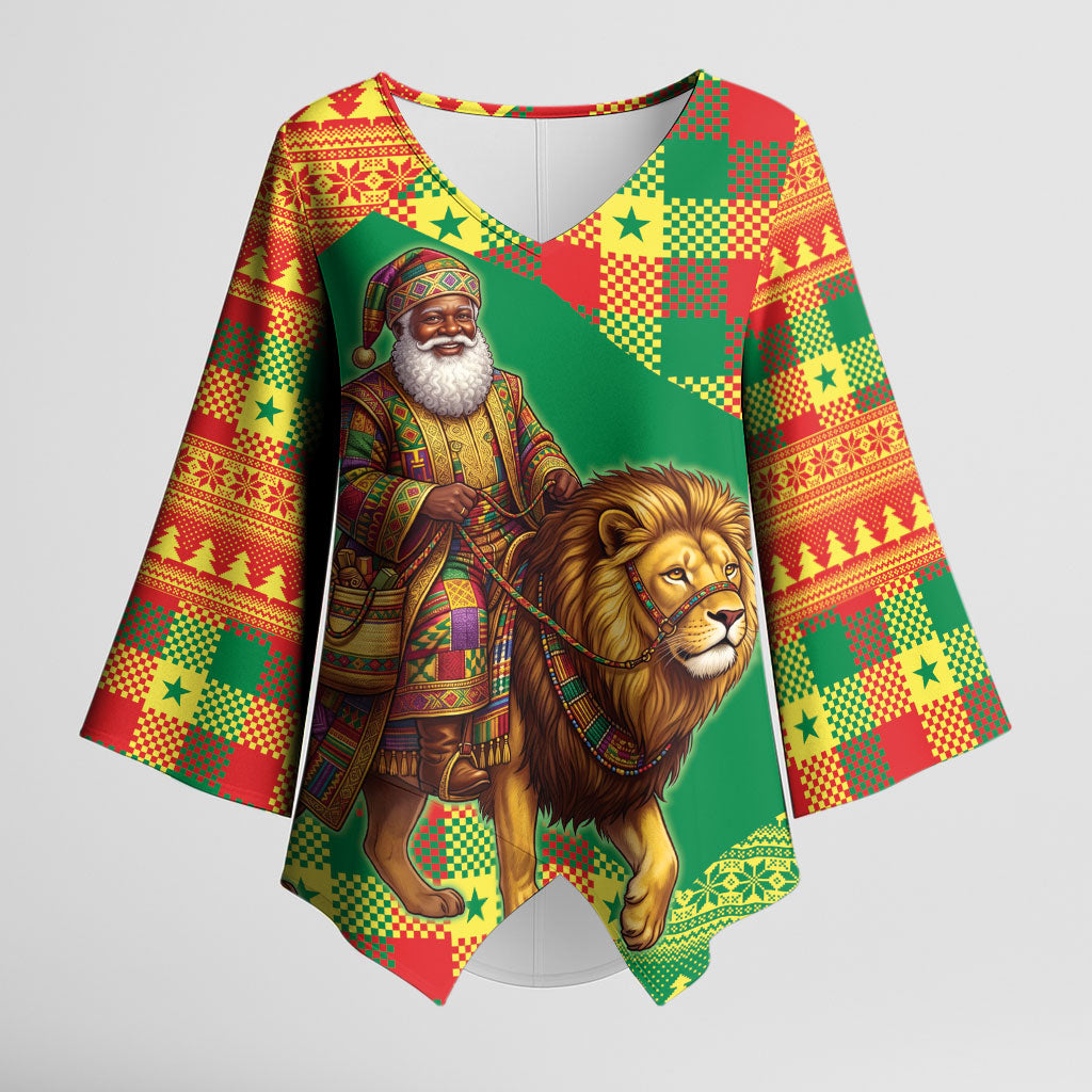 Senegal Christmas Santa Lion Kimono Sleeve Blouse Thioub Traditional Woven Textile Motif