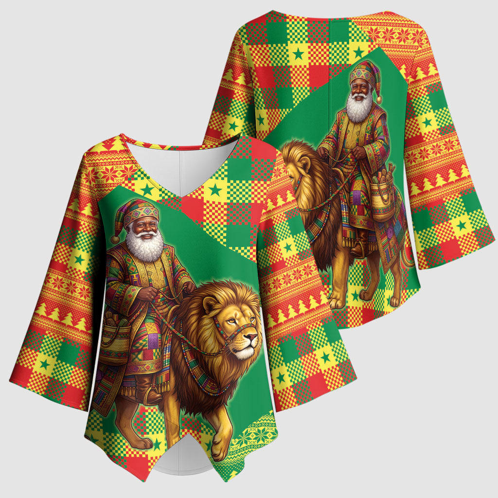 Senegal Christmas Santa Lion Kimono Sleeve Blouse Thioub Traditional Woven Textile Motif