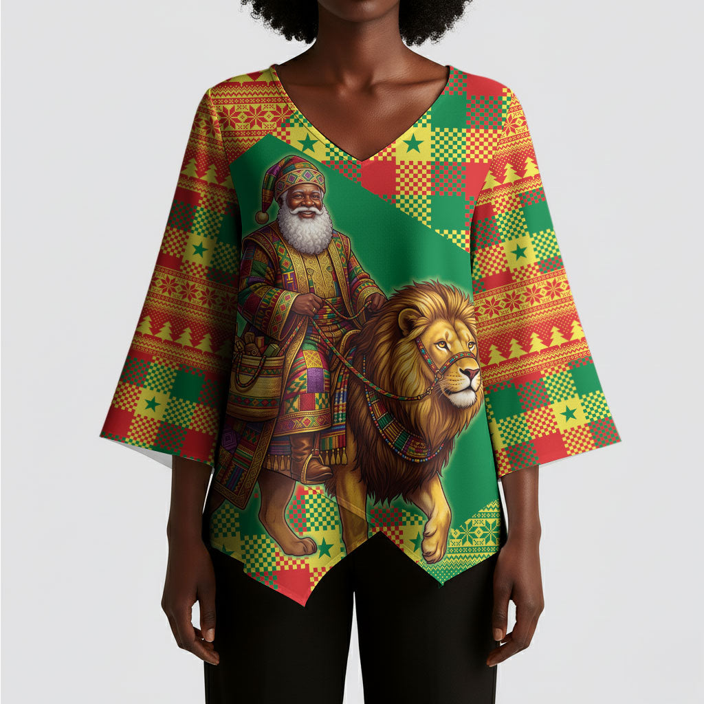 Senegal Christmas Santa Lion Kimono Sleeve Blouse Thioub Traditional Woven Textile Motif