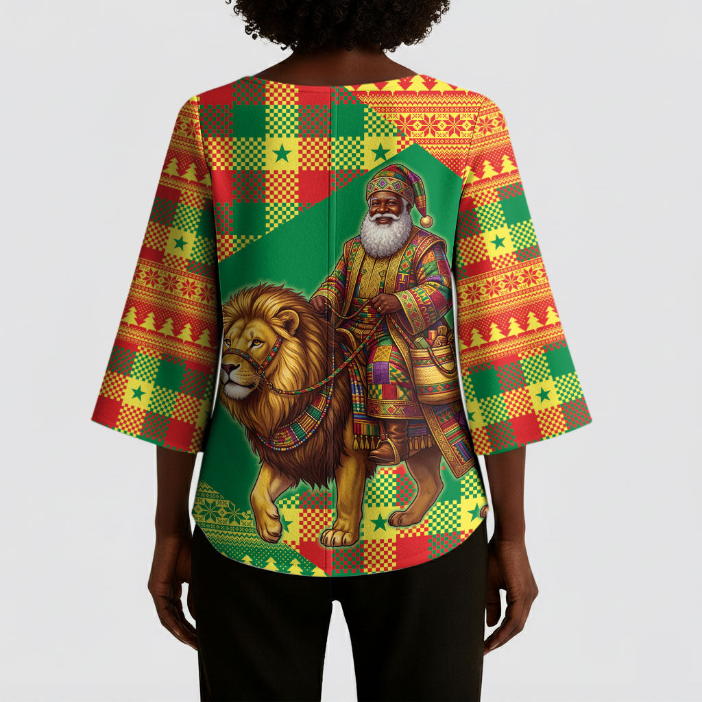 Senegal Christmas Santa Lion Kimono Sleeve Blouse Thioub Traditional Woven Textile Motif