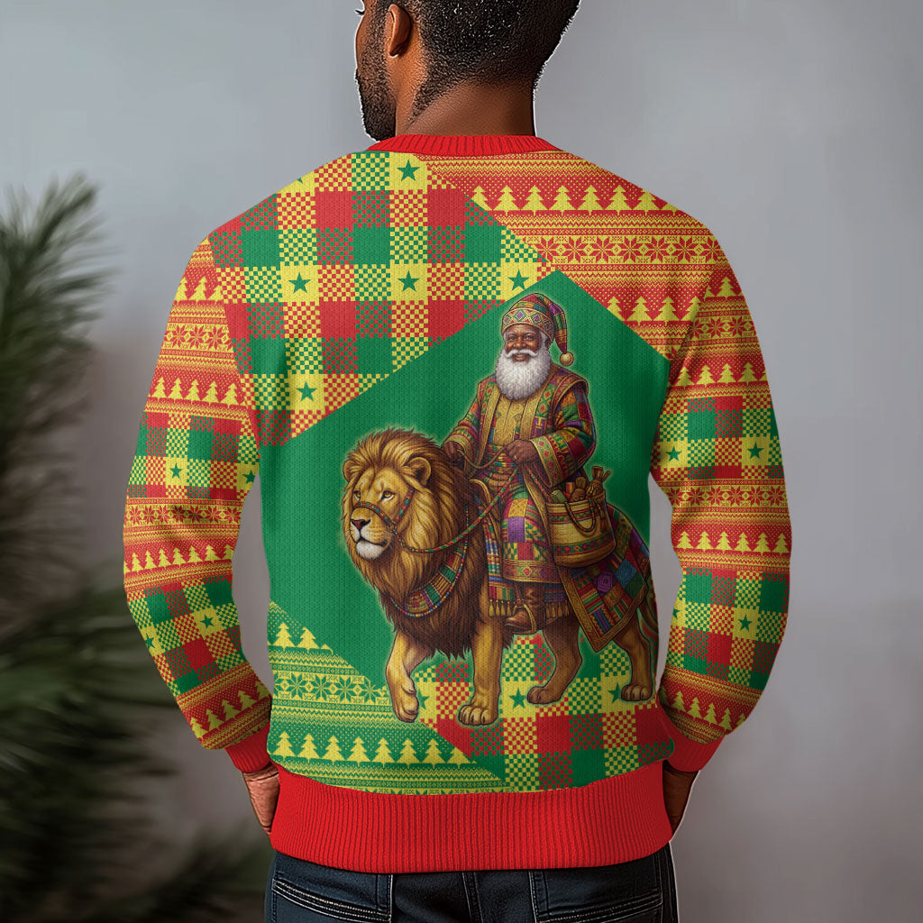 Senegal Christmas Santa Lion Ugly Christmas Sweater Thioub Traditional Woven Textile Motif