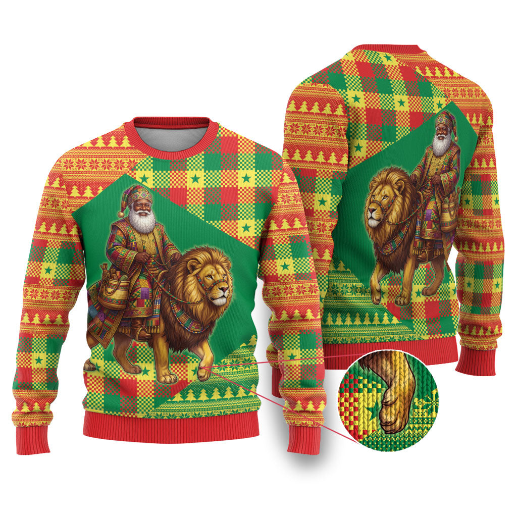 Senegal Christmas Santa Lion Ugly Christmas Sweater Thioub Traditional Woven Textile Motif