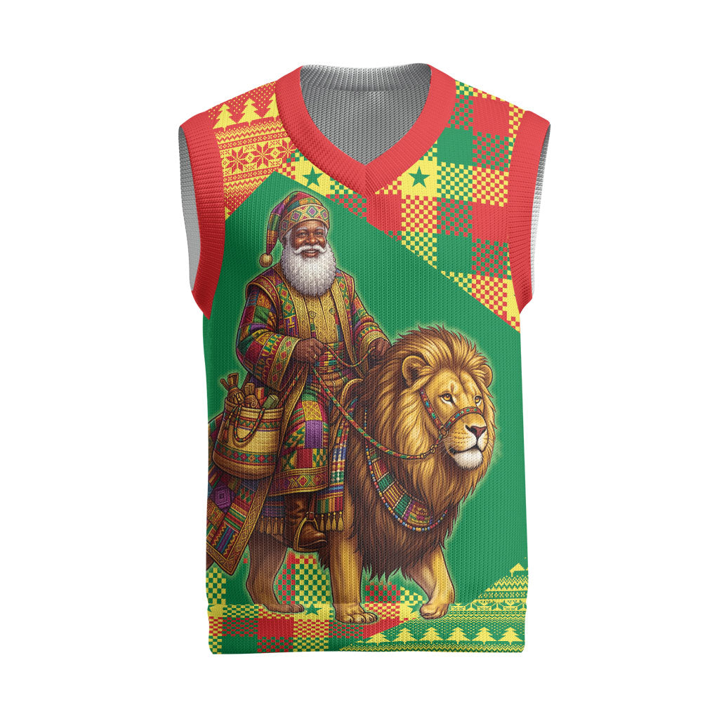 Senegal Christmas Santa Lion Christmas Knitted V-Neck Vest Thioub Traditional Woven Textile Motif