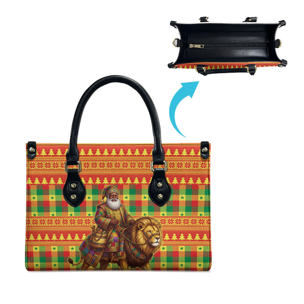 Senegal Christmas Santa Lion Leather Bag Thioub Traditional Woven Textile Motif