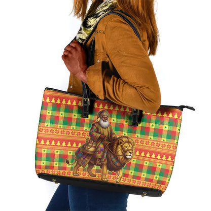 Senegal Christmas Santa Lion Leather Tote Bag Thioub Traditional Woven Textile Motif