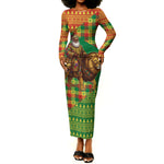 Senegal Christmas Santa Lion Long Sleeve Bodycon Dress Thioub Traditional Woven Textile Motif