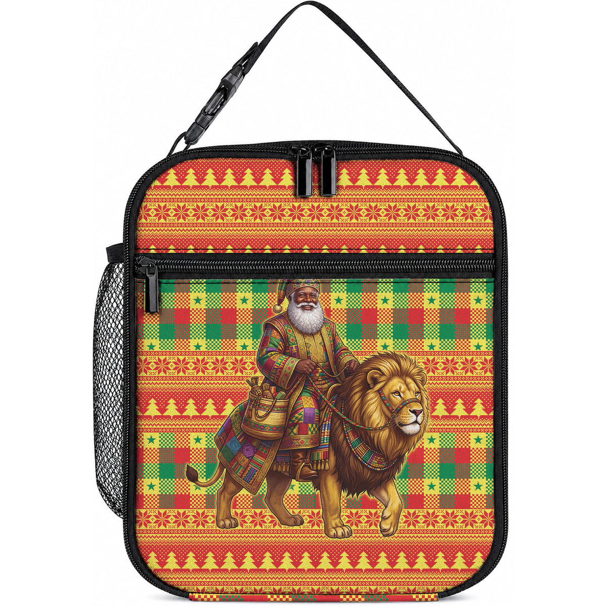 Senegal Christmas Santa Lion Lunch Bag Thioub Traditional Woven Textile Motif