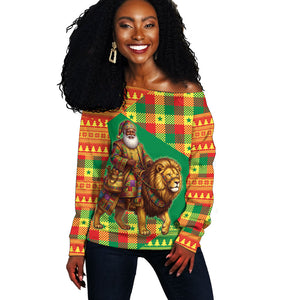 Senegal Christmas Santa Lion Off Shoulder Sweater Thioub Traditional Woven Textile Motif