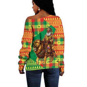 Senegal Christmas Santa Lion Off Shoulder Sweater Thioub Traditional Woven Textile Motif