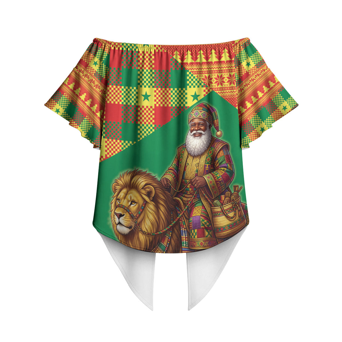 Senegal Christmas Santa Lion Off Shoulder Wrap Waist Top Thioub Traditional Woven Textile Motif