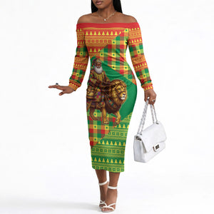 Senegal Christmas Santa Lion Off The Shoulder Long Sleeve Dress Thioub Traditional Woven Textile Motif