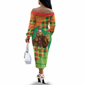 Senegal Christmas Santa Lion Off The Shoulder Long Sleeve Dress Thioub Traditional Woven Textile Motif