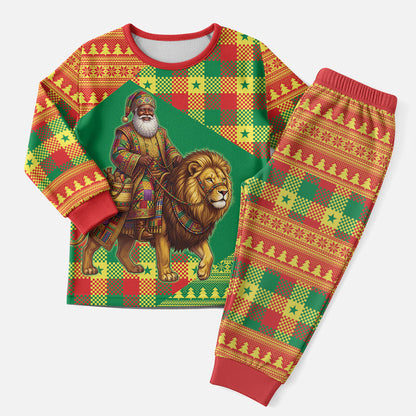Senegal Christmas Santa Lion Christmas Pajama Set Thioub Traditional Woven Textile Motif