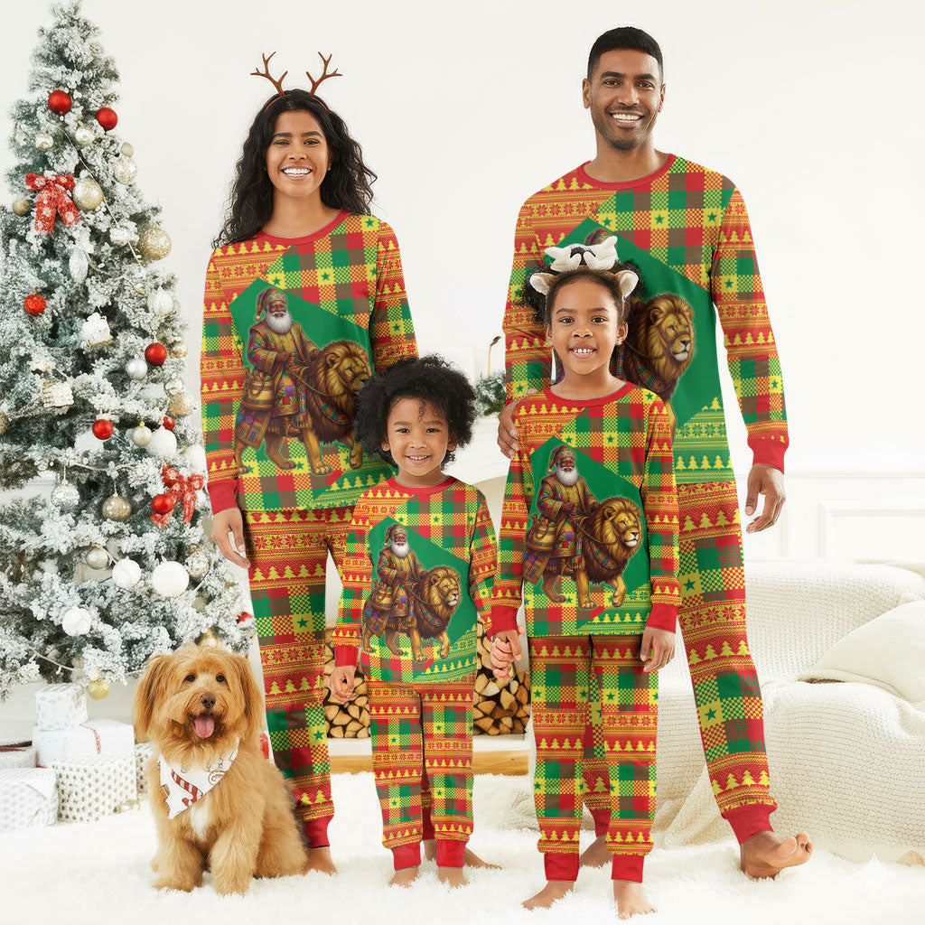 Senegal Christmas Santa Lion Christmas Pajama Set Thioub Traditional Woven Textile Motif