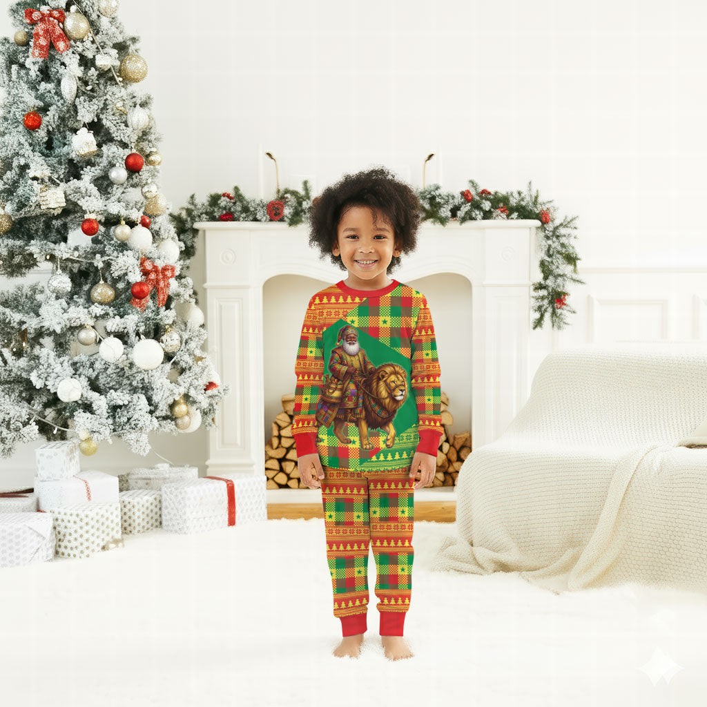 Senegal Christmas Santa Lion Christmas Pajama Set Thioub Traditional Woven Textile Motif