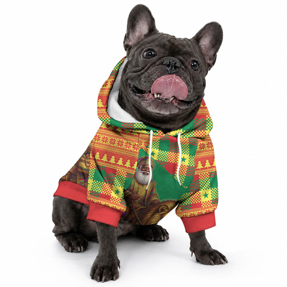 Senegal Christmas Santa Lion Pet Hoodie Thioub Traditional Woven Textile Motif