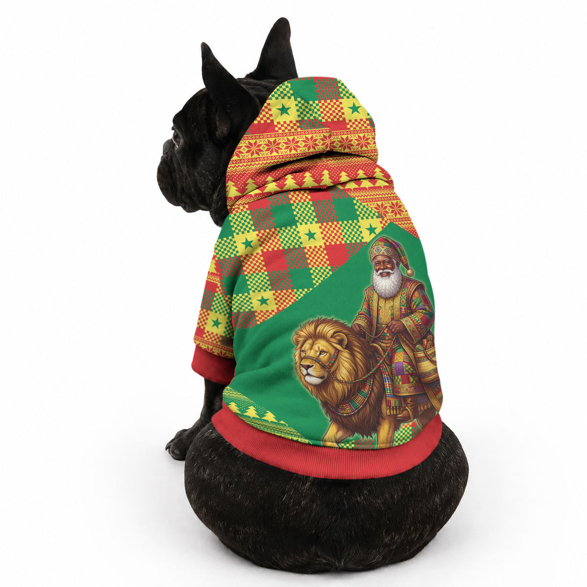 Senegal Christmas Santa Lion Pet Hoodie Thioub Traditional Woven Textile Motif