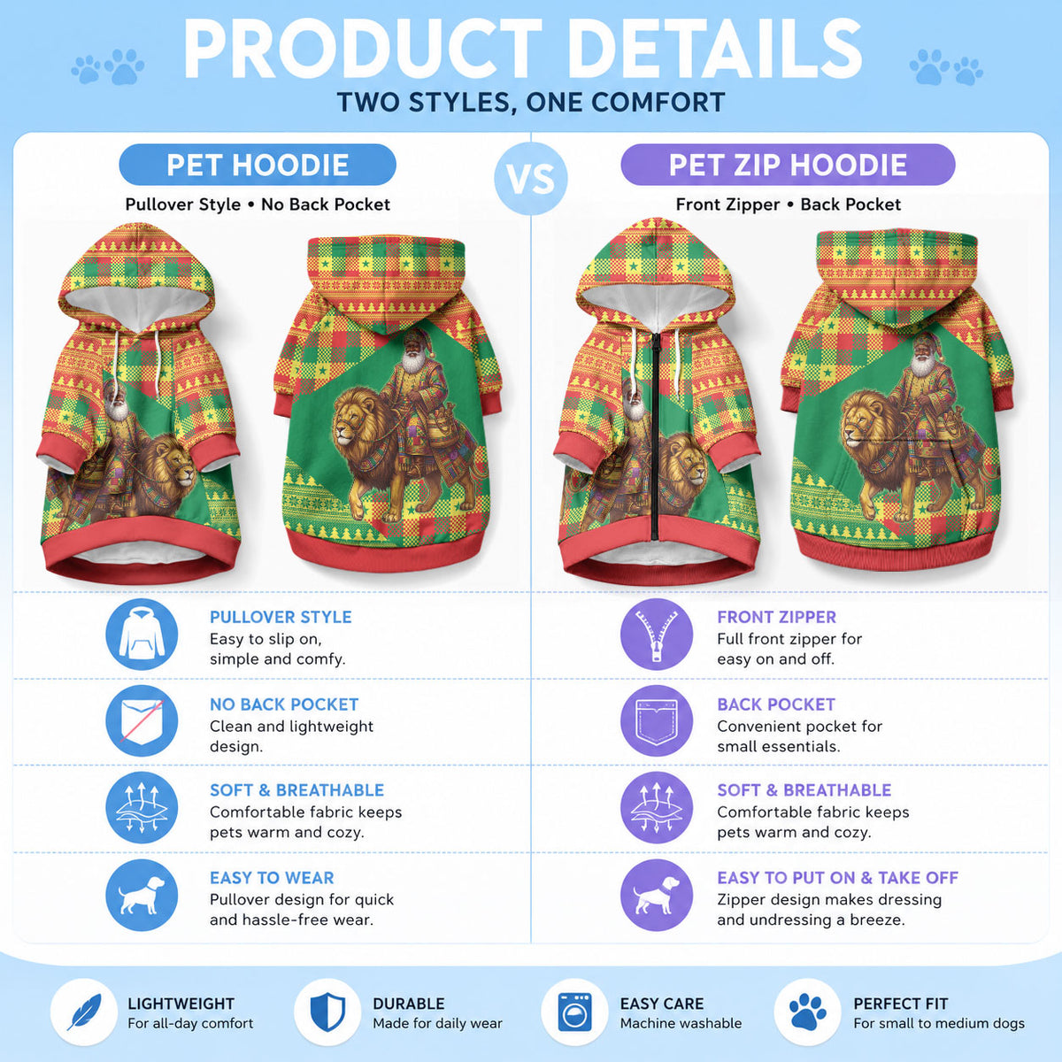 Senegal Christmas Santa Lion Pet Hoodie Thioub Traditional Woven Textile Motif
