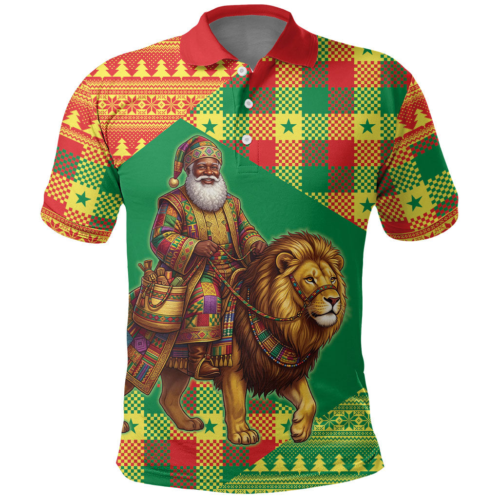 Senegal Christmas Santa Lion Polo Shirt Thioub Traditional Woven Textile Motif