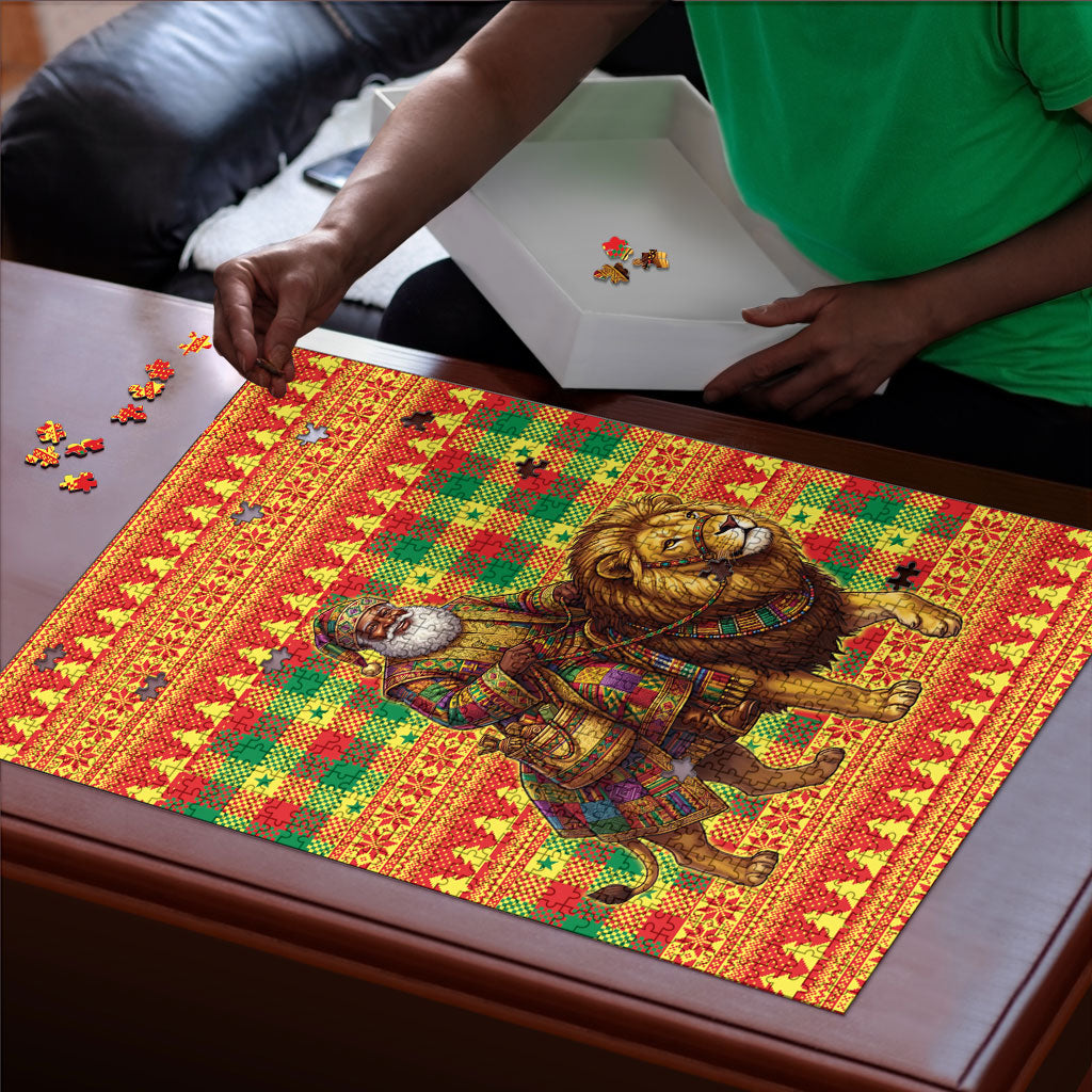 Senegal Christmas Santa Lion Puzzle Thioub Traditional Woven Textile Motif