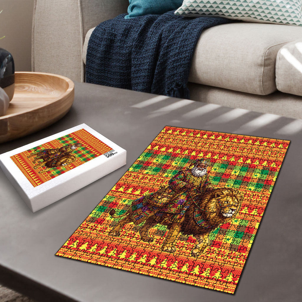Senegal Christmas Santa Lion Puzzle Thioub Traditional Woven Textile Motif
