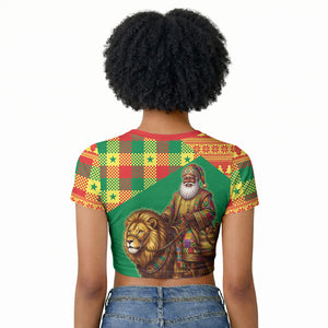 Senegal Christmas Santa Lion Raglan Cropped T shirt Thioub Traditional Woven Textile Motif