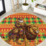 Senegal Christmas Santa Lion Round Carpet Thioub Traditional Woven Textile Motif