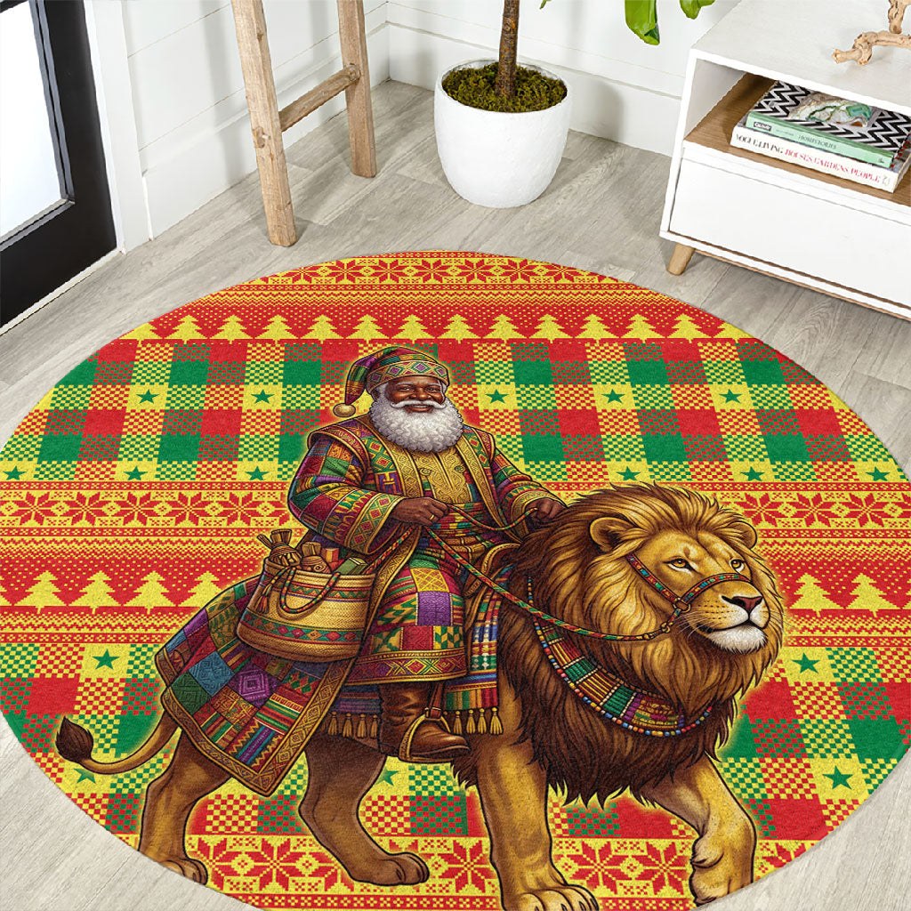 Senegal Christmas Santa Lion Round Carpet Thioub Traditional Woven Textile Motif