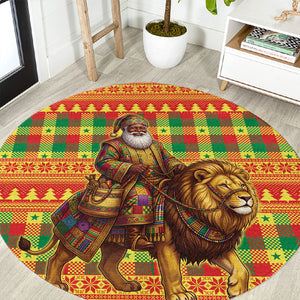Senegal Christmas Santa Lion Round Carpet Thioub Traditional Woven Textile Motif