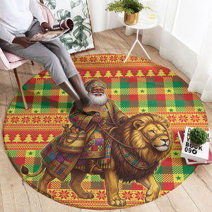Senegal Christmas Santa Lion Round Carpet Thioub Traditional Woven Textile Motif