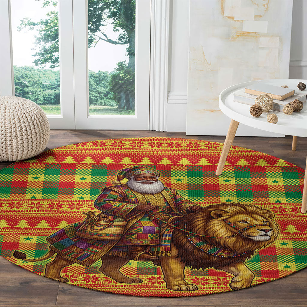 Senegal Christmas Santa Lion Round Carpet Thioub Traditional Woven Textile Motif