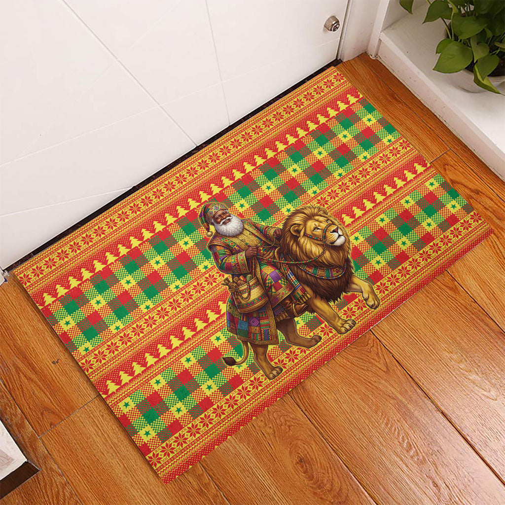 Senegal Christmas Santa Lion Rubber Doormat Thioub Traditional Woven Textile Motif