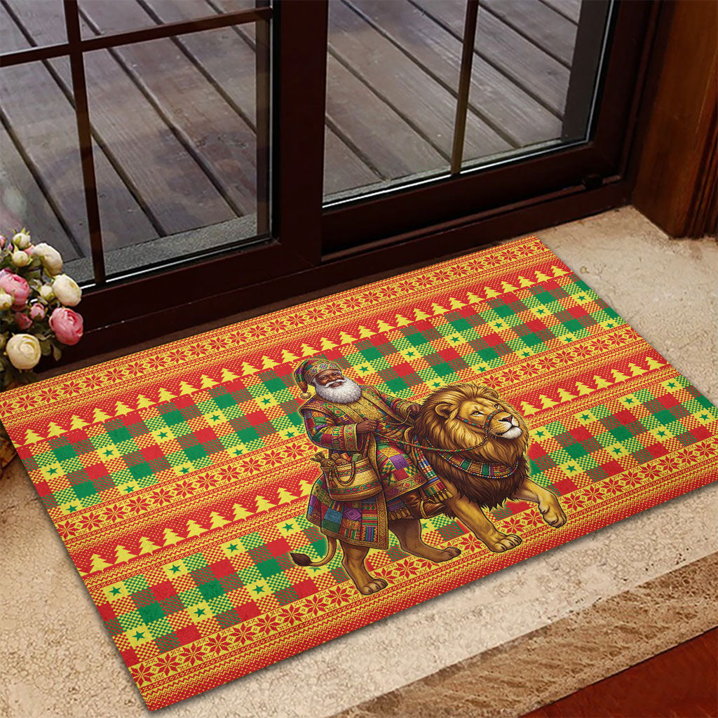 Senegal Christmas Santa Lion Rubber Doormat Thioub Traditional Woven Textile Motif