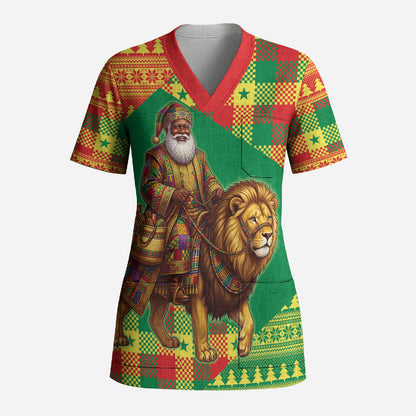 Senegal Christmas Santa Lion Scrub Top Thioub Traditional Woven Textile Motif