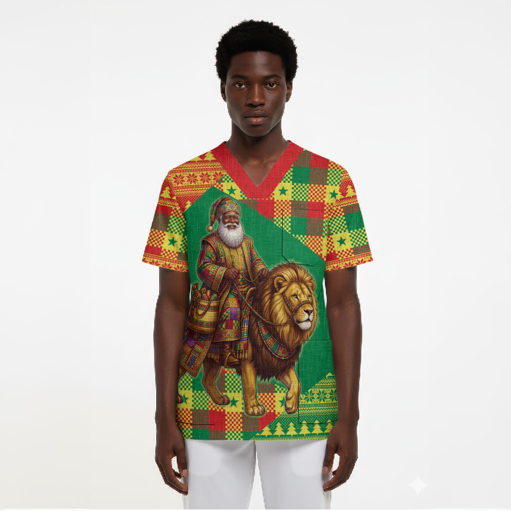 Senegal Christmas Santa Lion Scrub Top Thioub Traditional Woven Textile Motif