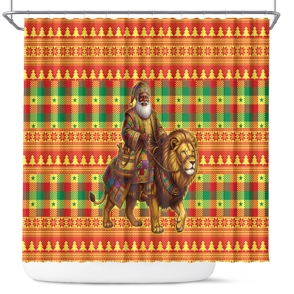 Senegal Christmas Santa Lion Shower Curtain Thioub Traditional Woven Textile Motif
