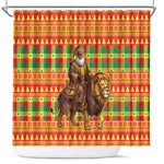 Senegal Christmas Santa Lion Shower Curtain Thioub Traditional Woven Textile Motif