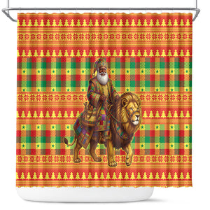 Senegal Christmas Santa Lion Shower Curtain Thioub Traditional Woven Textile Motif