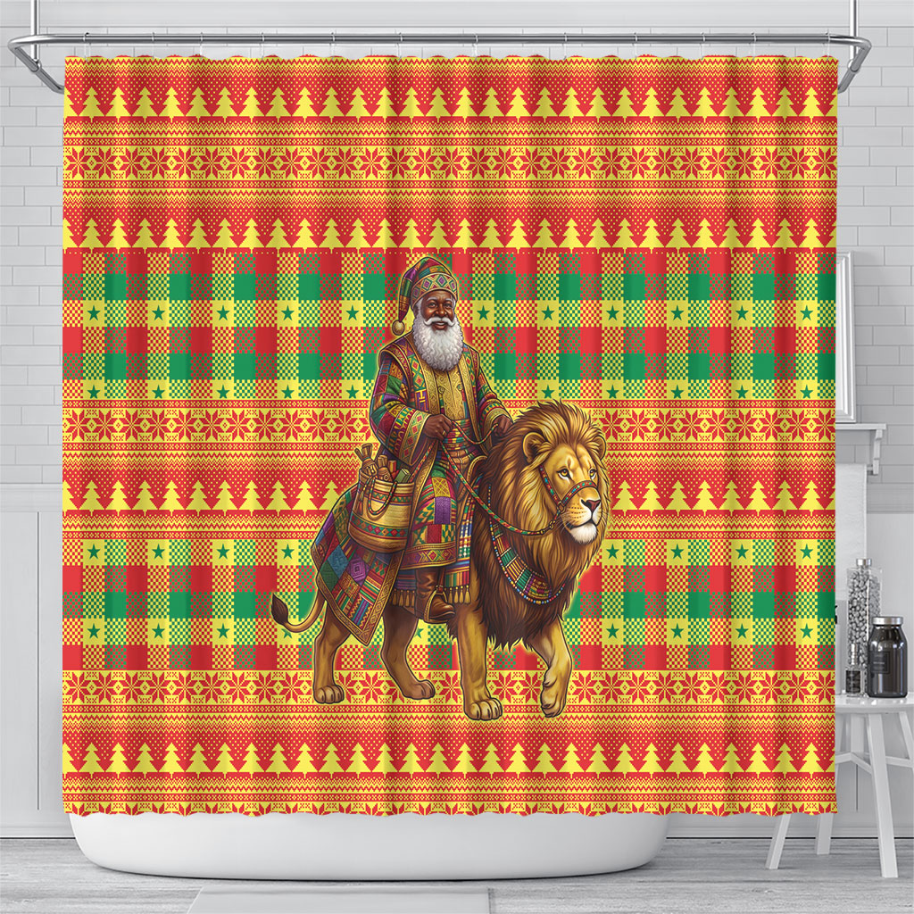 Senegal Christmas Santa Lion Shower Curtain Thioub Traditional Woven Textile Motif