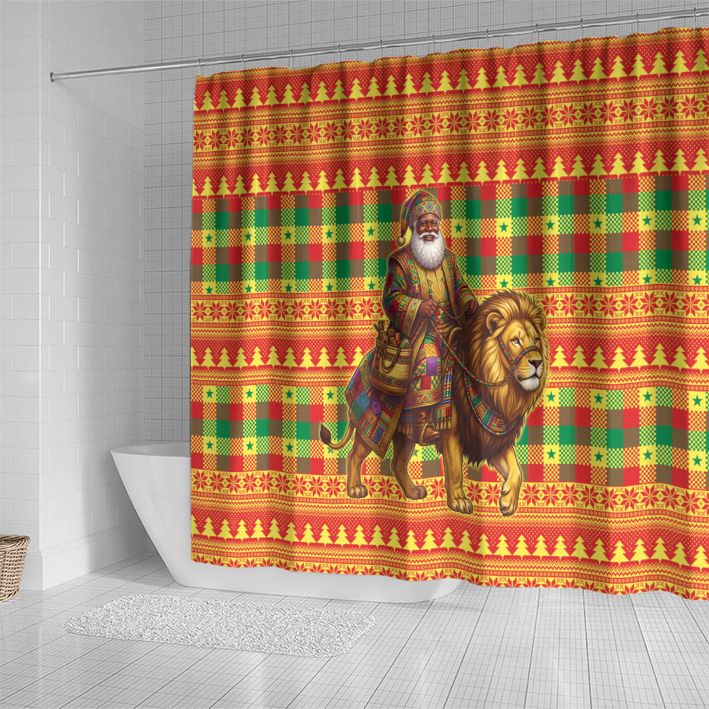 Senegal Christmas Santa Lion Shower Curtain Thioub Traditional Woven Textile Motif