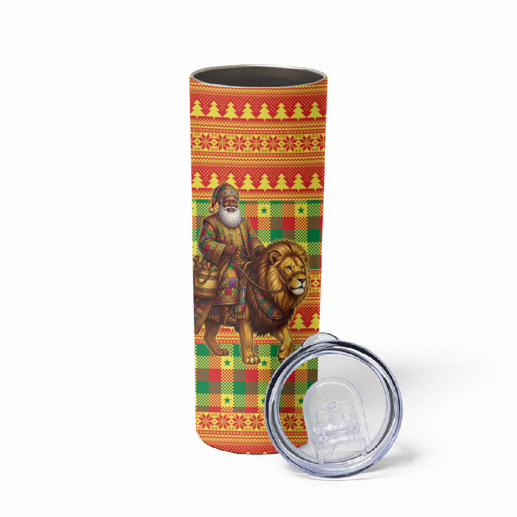 Senegal Christmas Santa Lion Skinny Tumbler Thioub Traditional Woven Textile Motif