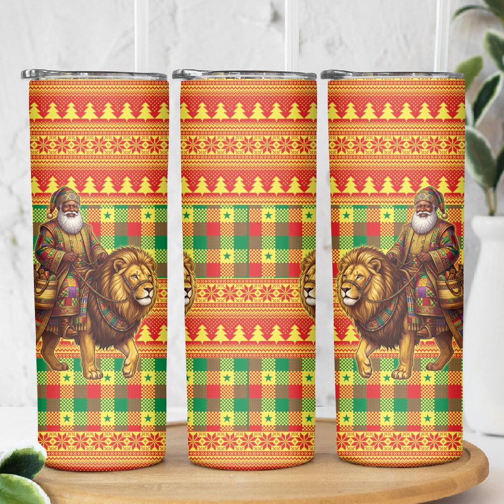 Senegal Christmas Santa Lion Skinny Tumbler Thioub Traditional Woven Textile Motif
